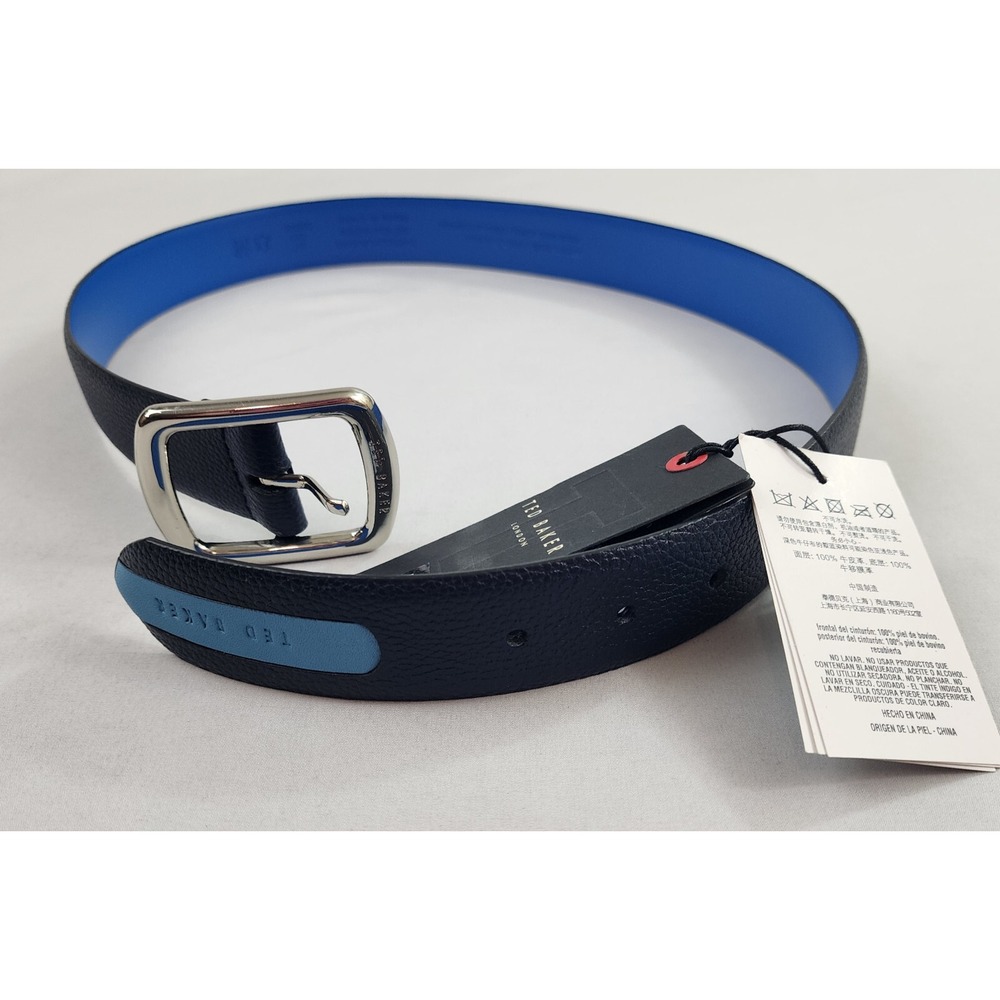 Ted Baker belt adult sz 30 " navy bovine leather tan MXZ-JAIMS 266578 $85 mens